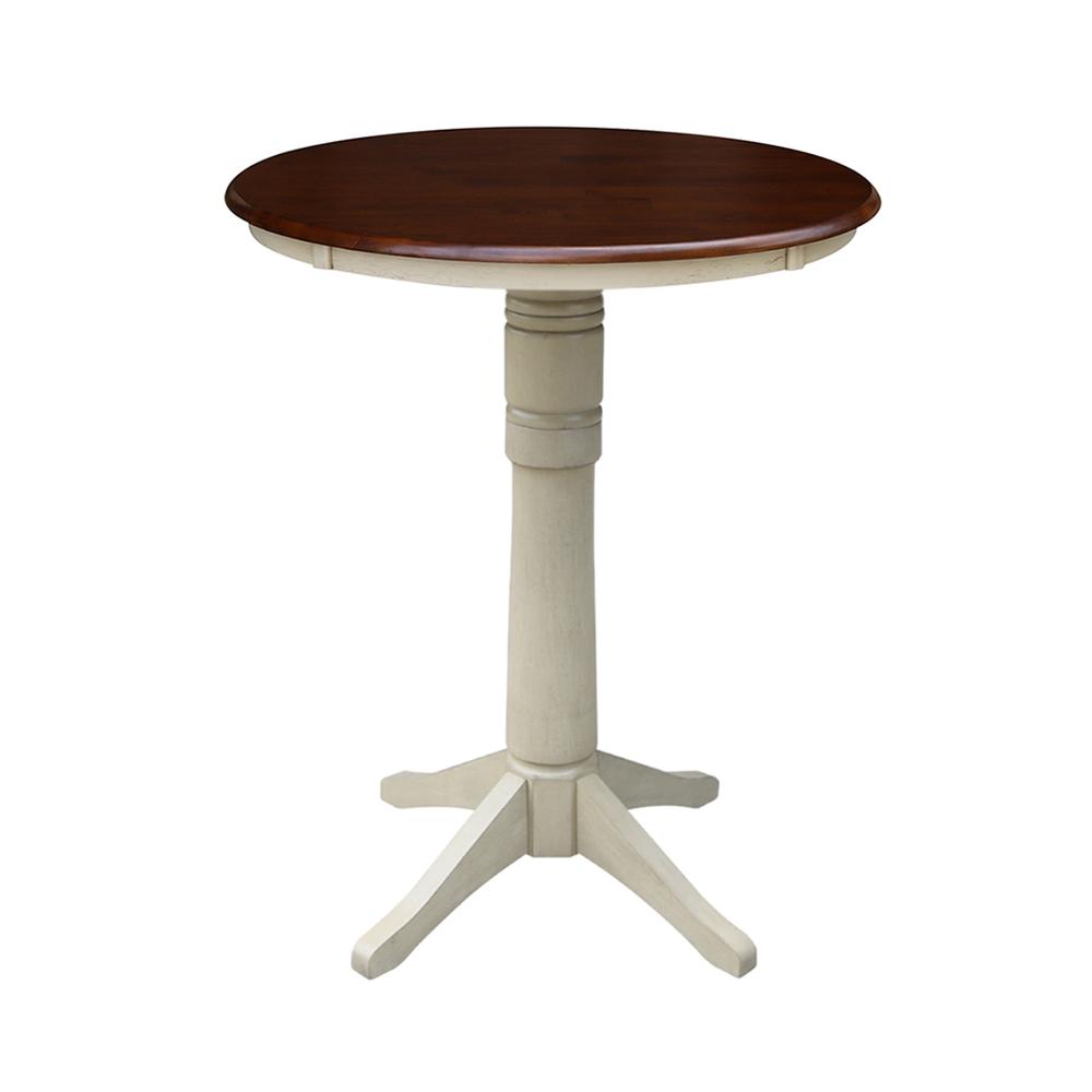 30" Round Top Pedestal Table - 34.9"H, Antiqued Almond/Espresso. Picture 7