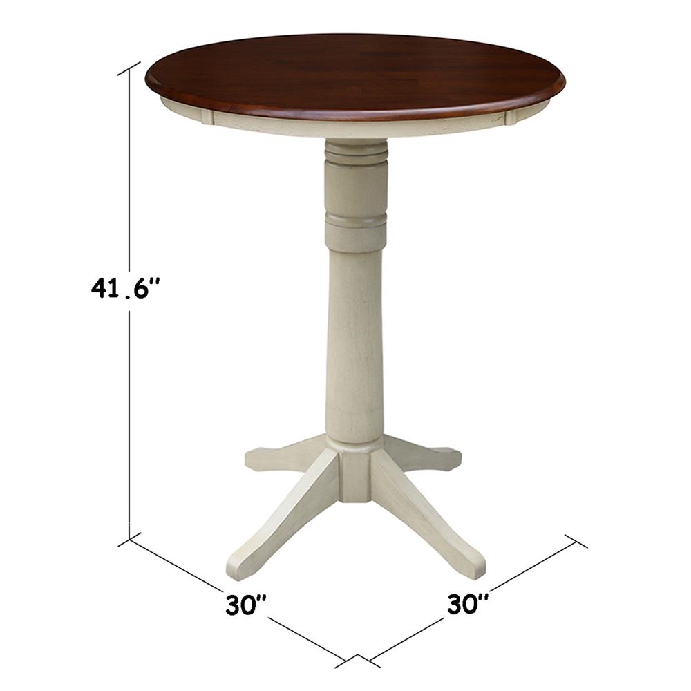 30" Round Top Pedestal Table - 34.9"H, Antiqued Almond/Espresso. Picture 4