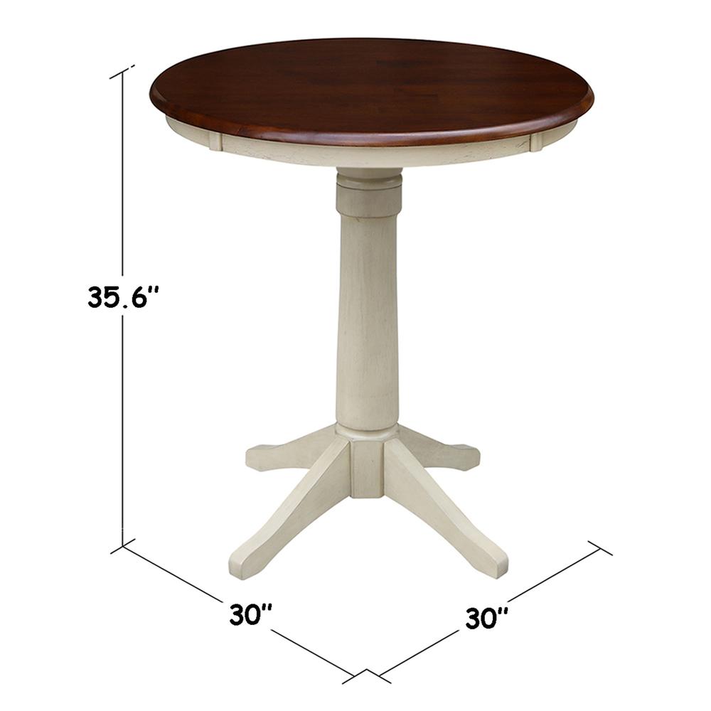 30" Round Top Pedestal Table - 34.9"H, Antiqued Almond/Espresso. Picture 1