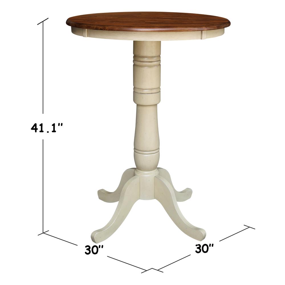 30" Round Top Pedestal Table - 40.9"H, Antiqued Almond/Espresso. Picture 1