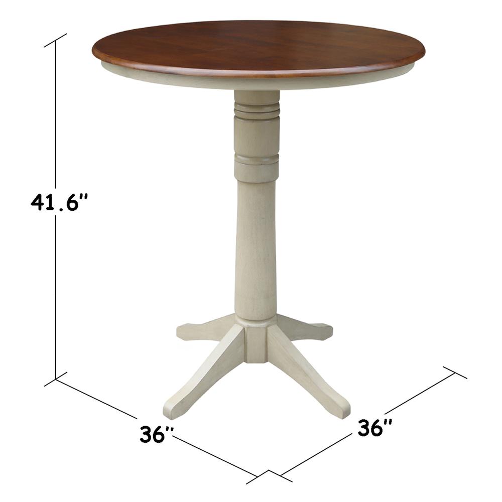 36" Round Top Pedestal Table - 40.9"H, Antiqued Almond/Espresso. Picture 1