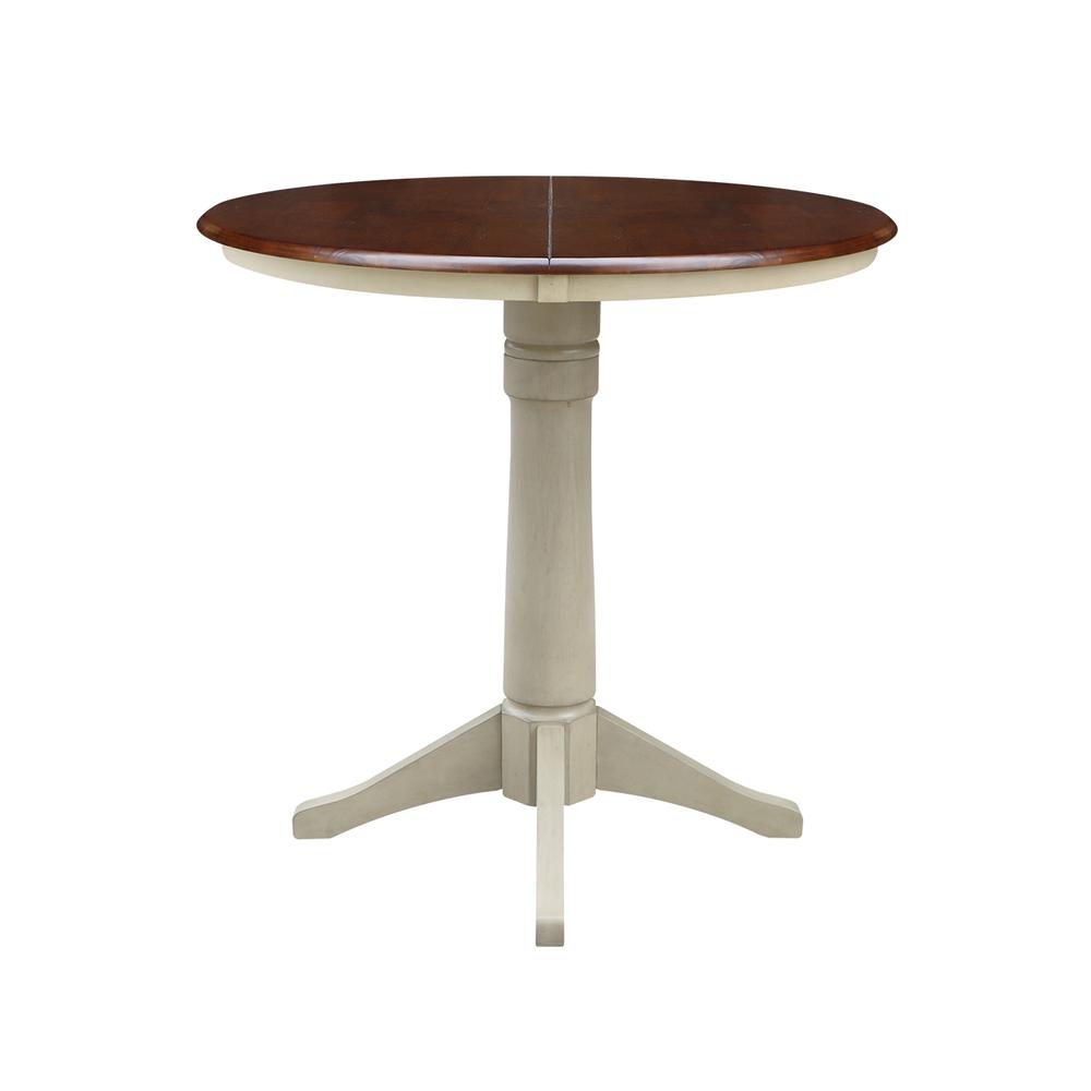 36" Round Top Pedestal Table With 12" Leaf - 34.9"H - Dining or Counter Height, Antiqued Almond/Espresso. Picture 3