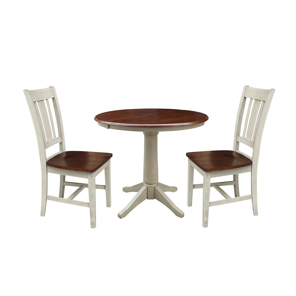 36" Round Extension Dining Table With 2 San Remo Chairs, Antiqued Almond/Espresso. Picture 1