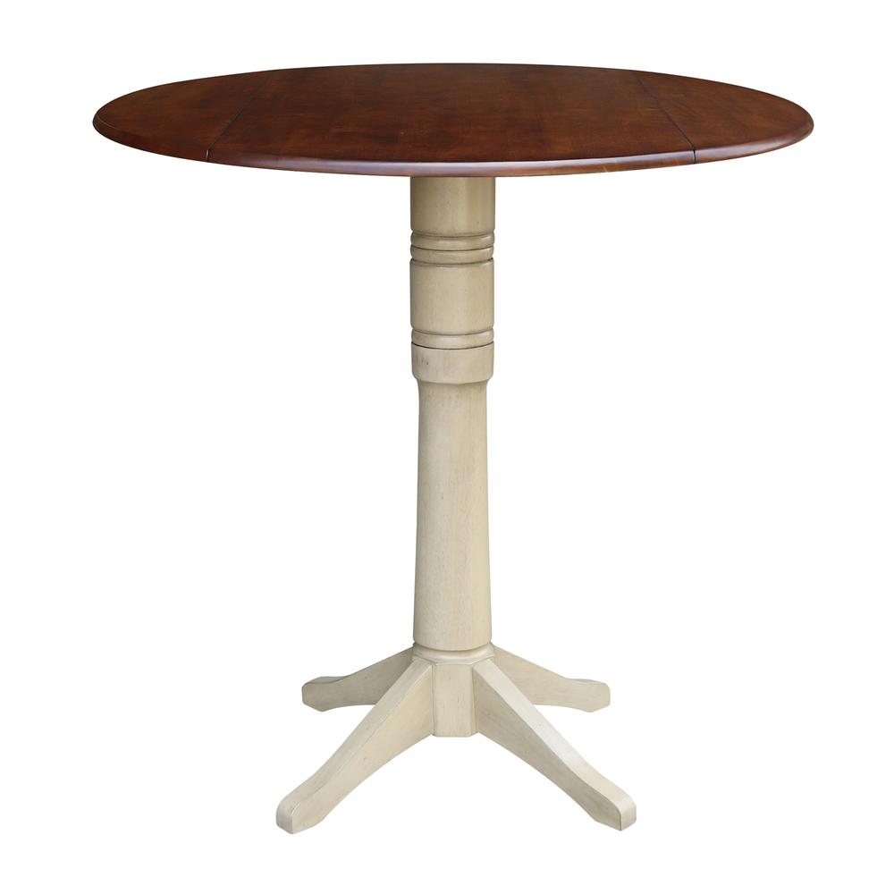 42" Round Dual Drop Leaf Pedestal Table - 42.3"H, Almond/Espresso Finish, Antiqued Almond/Espresso. Picture 8