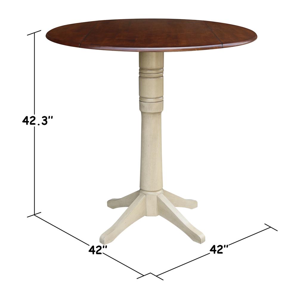 42" Round Dual Drop Leaf Pedestal Table - 42.3"H, Almond/Espresso Finish, Antiqued Almond/Espresso. Picture 1