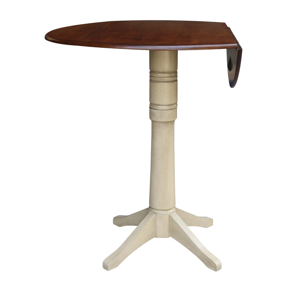 42" Round Dual Drop Leaf Pedestal Table - 42.3"H, Almond/Espresso Finish, Antiqued Almond/Espresso. Picture 2