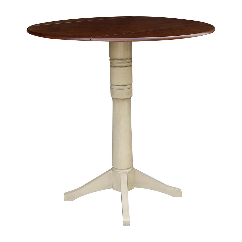 42" Round Dual Drop Leaf Pedestal Table - 42.3"H, Almond/Espresso Finish, Antiqued Almond/Espresso. Picture 5