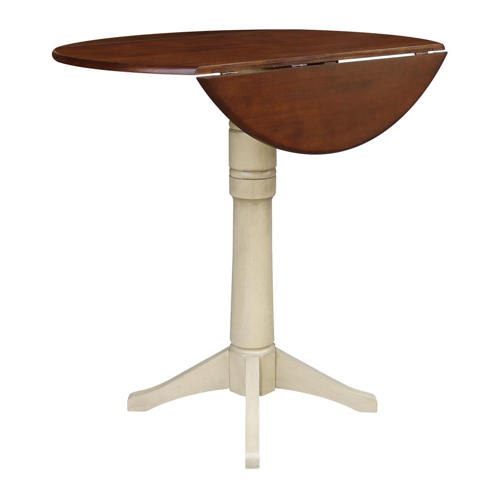 42" Round Dual Drop Leaf Pedestal Table - 42.3"H, Almond/Espresso Finish, Antiqued Almond/Espresso. Picture 3