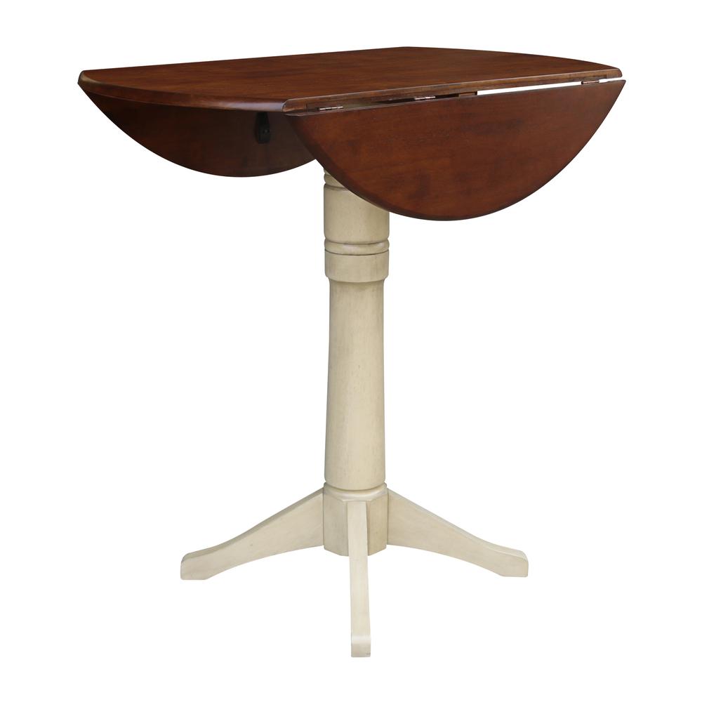 42" Round Dual Drop Leaf Pedestal Table - 42.3"H, Almond/Espresso Finish, Antiqued Almond/Espresso. Picture 4