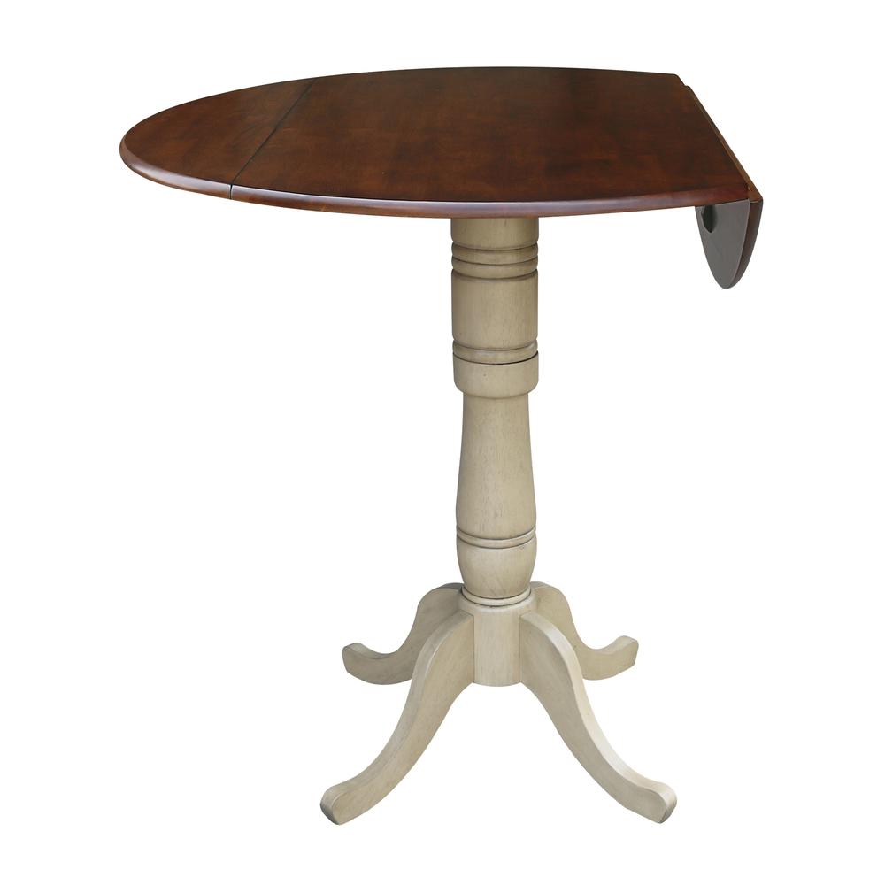 42" Round Dual Drop Leaf Pedestal Table - 41.5"H, Almond/Espresso Finish, Antiqued Almond/Espresso. Picture 2