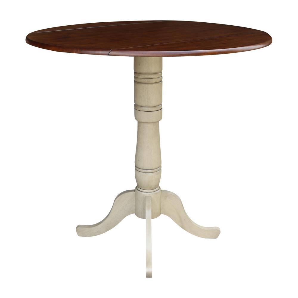 42" Round Dual Drop Leaf Pedestal Table - 41.5"H, Almond/Espresso Finish, Antiqued Almond/Espresso. Picture 5