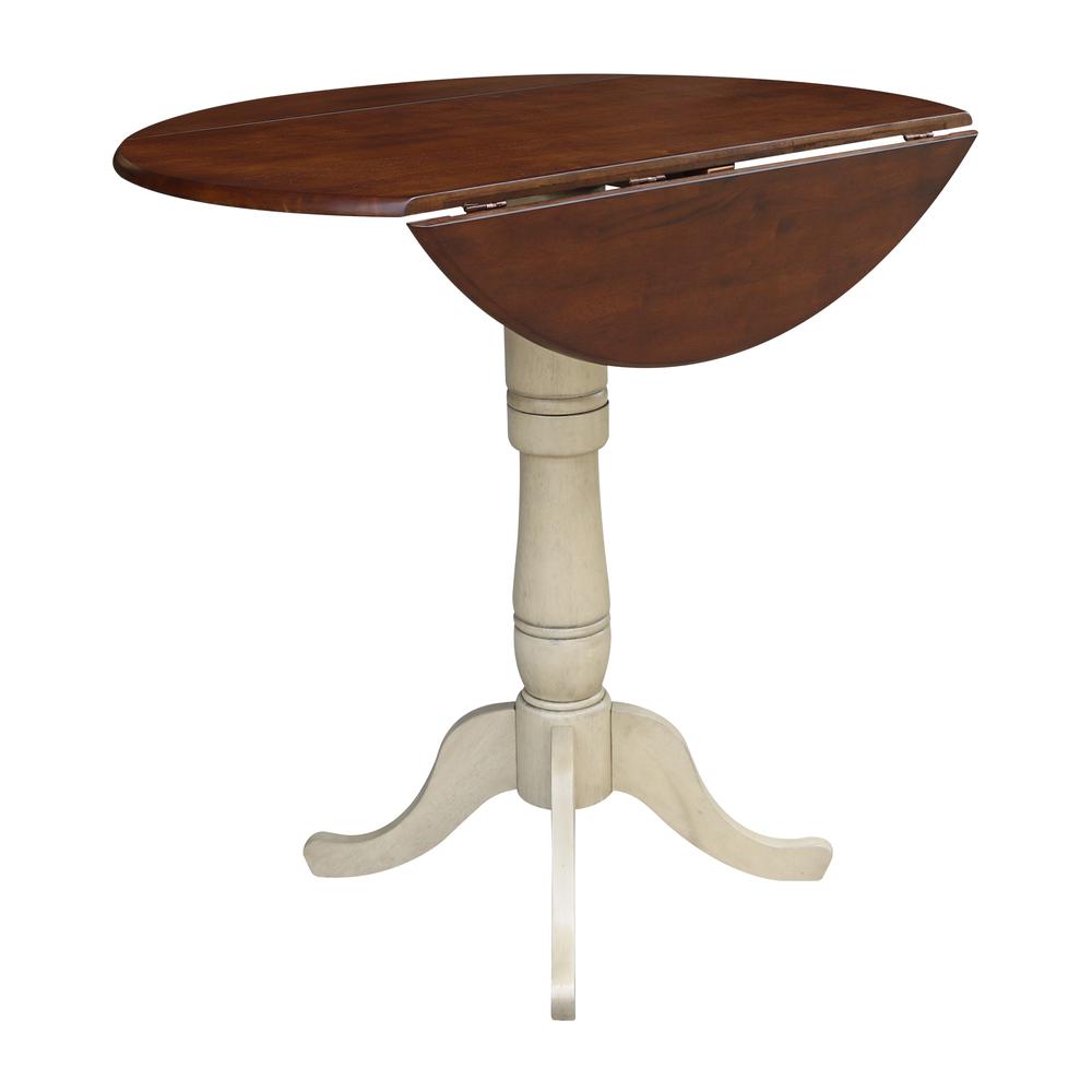 42" Round Dual Drop Leaf Pedestal Table - 41.5"H, Almond/Espresso Finish, Antiqued Almond/Espresso. Picture 3