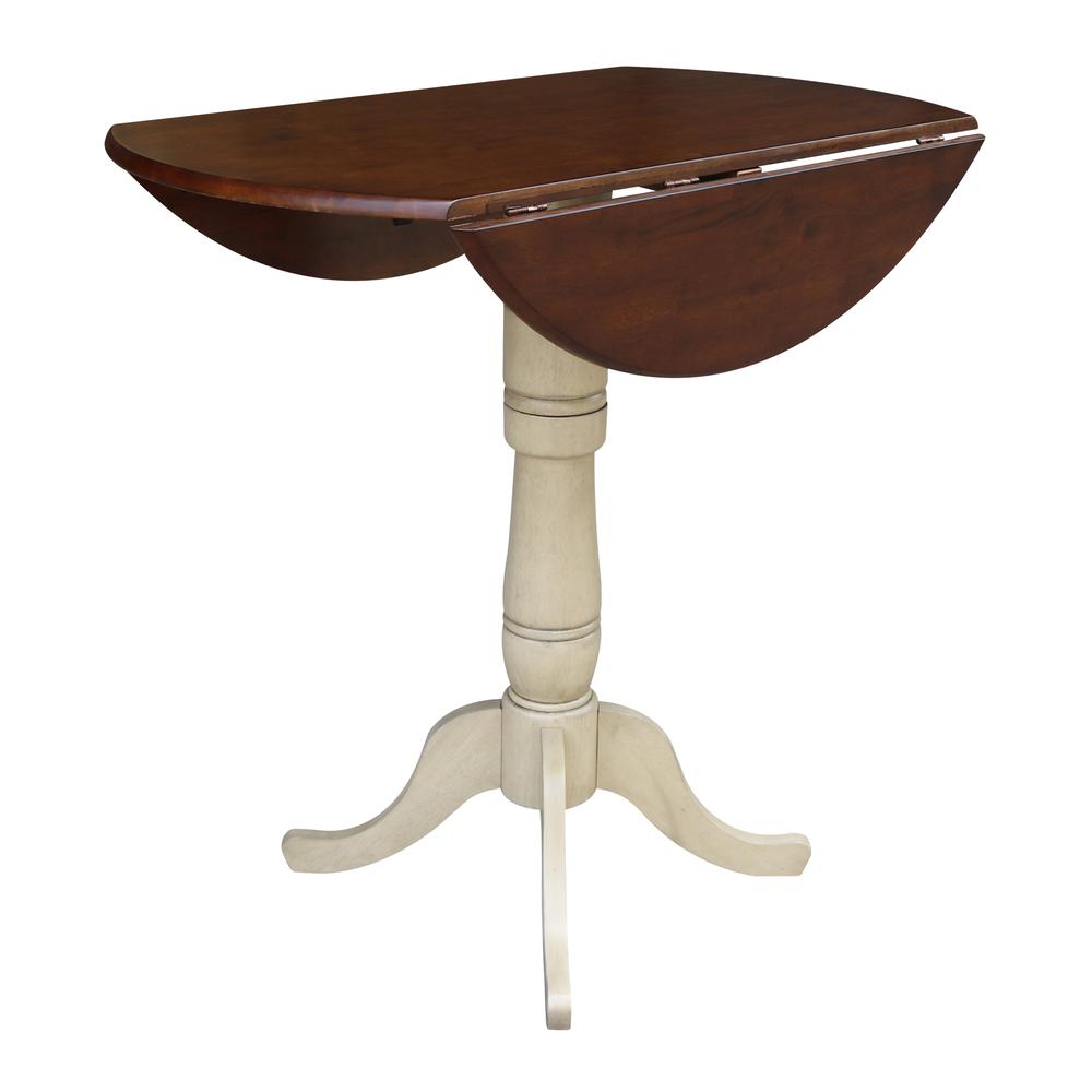 42" Round Dual Drop Leaf Pedestal Table - 41.5"H, Almond/Espresso Finish, Antiqued Almond/Espresso. Picture 4