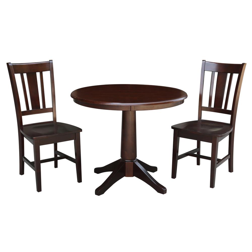 36" Round Top Pedestal Table - With 2 San Remo Chairs, Rich Mocha. Picture 1