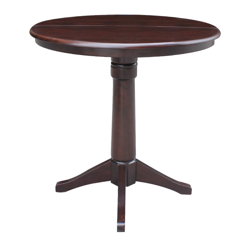 36" Round Top Pedestal Table With 12" Leaf - 34.9"H - Dining or Counter Height, Rich Mocha. Picture 3