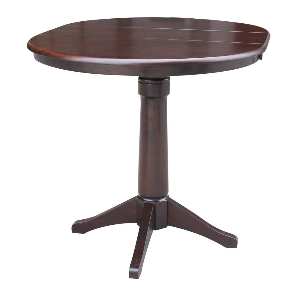 36" Round Top Pedestal Table With 12" Leaf - 34.9"H - Dining or Counter Height, Rich Mocha. Picture 2