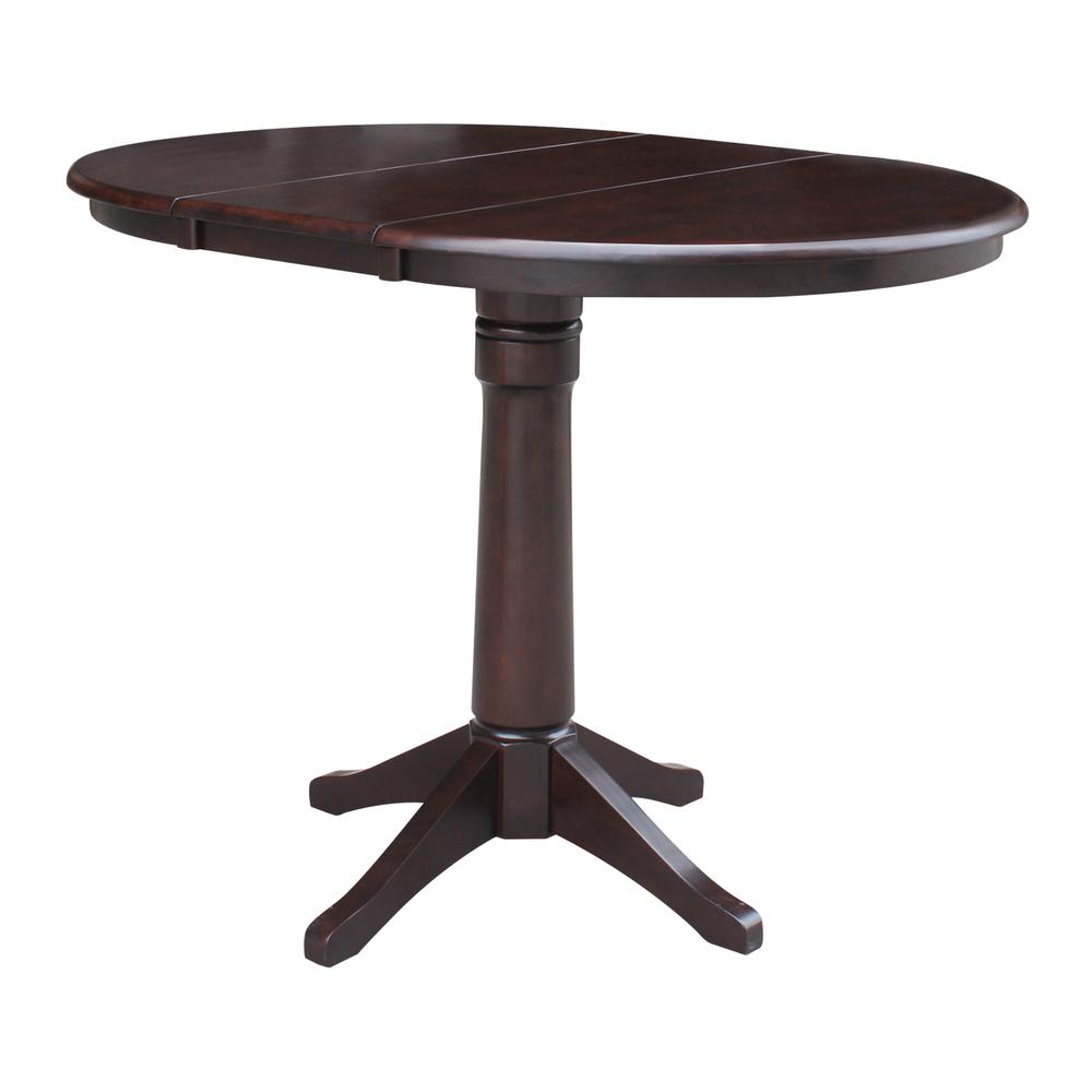 36" Round Top Pedestal Table With 12" Leaf - 34.9"H - Dining or Counter Height, Rich Mocha. Picture 4