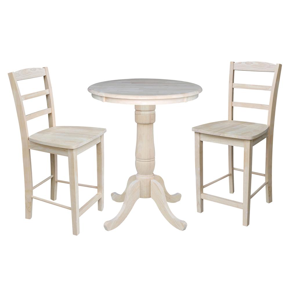 30" Round Pedestal Gathering Height Table With 2 Madrid Counter Height Stools. The main picture.