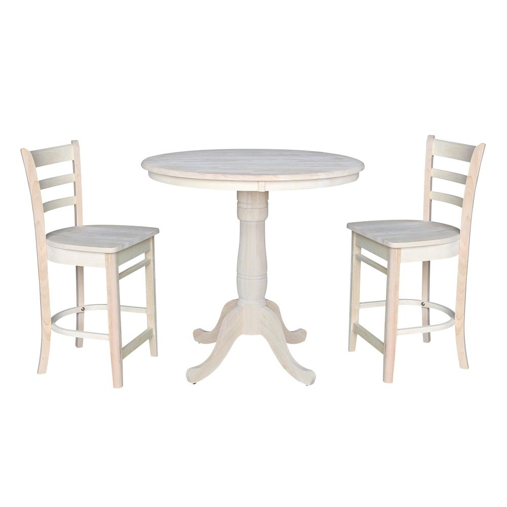 36" Round Pedestal Gathering Height Table with 2 Counter Height Stools. Picture 1