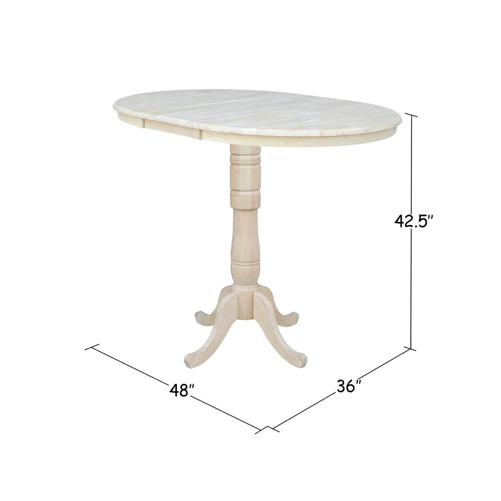 36" Round Top Pedestal Table With 12" Leaf - 40.9"H - Dining, Counter, or Bar Height, Unfinished. Picture 1