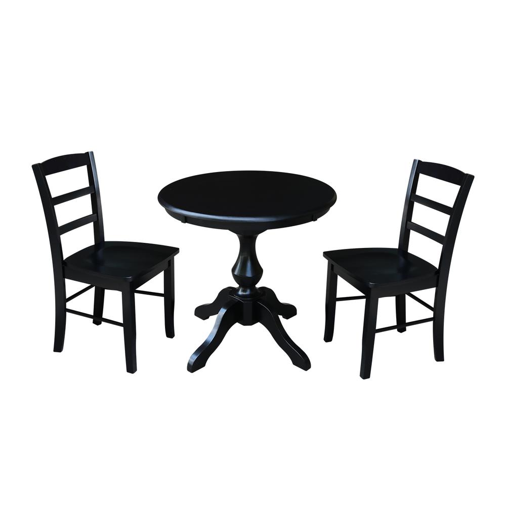 30" Round Top Pedestal Table - With 2 Madrid Chairs, Black. Picture 1