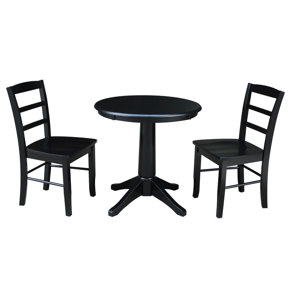 30" Round Top Pedestal Table - With 2 San Remo Chairs, Black. Picture 1