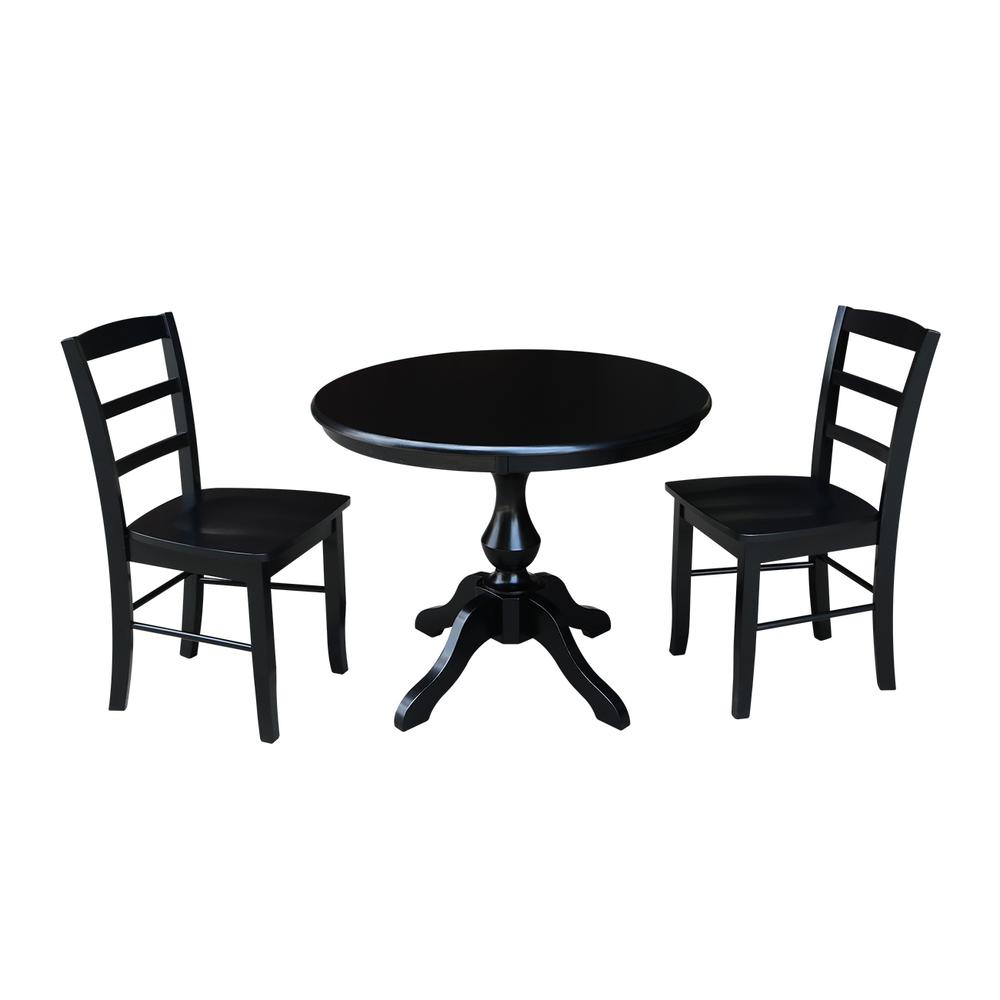 36" Round Top Pedestal Table - With 2 Madrid Chairs, Black. Picture 1