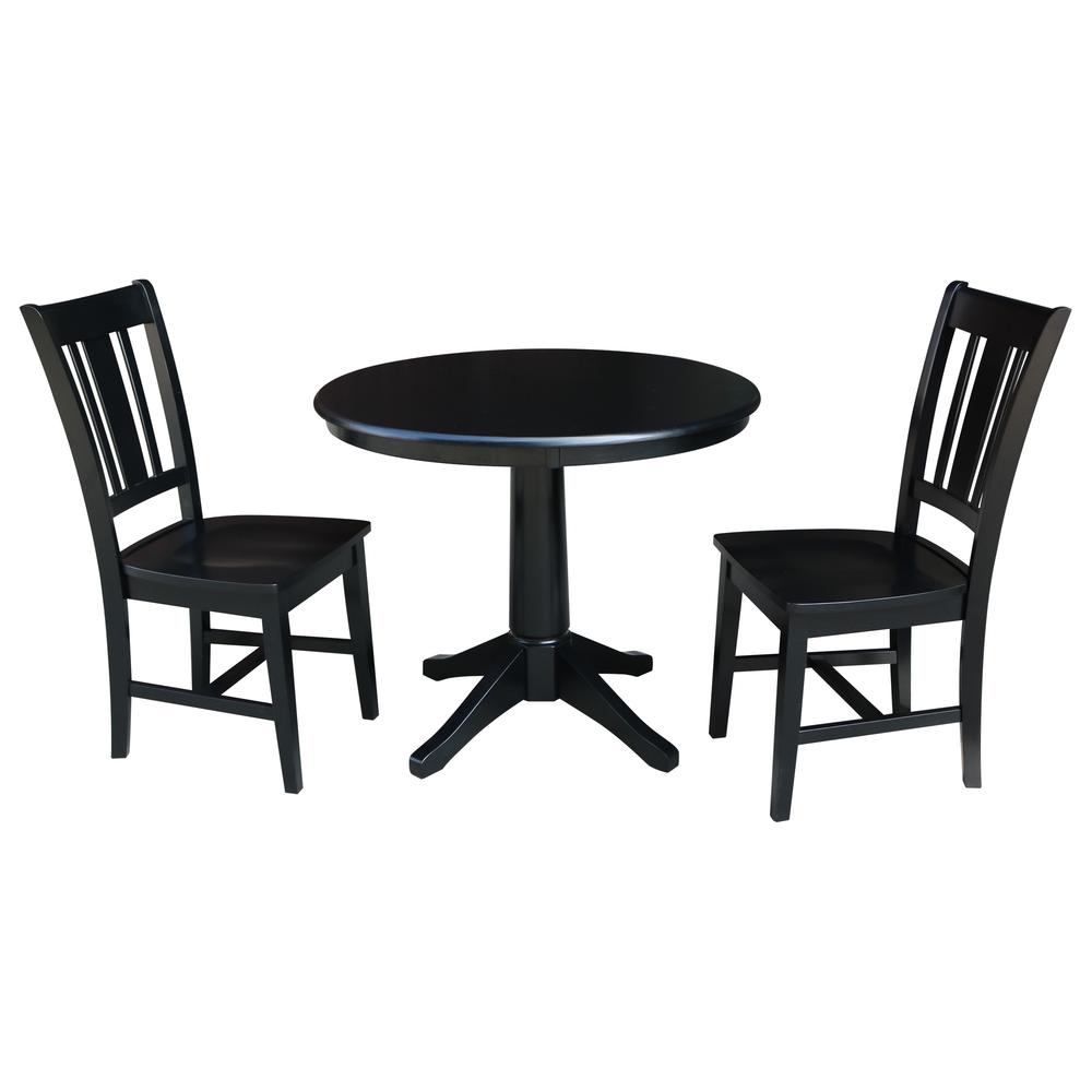 36" Round Top Pedestal Table - With 2 San Remo Chairs, Black. Picture 1