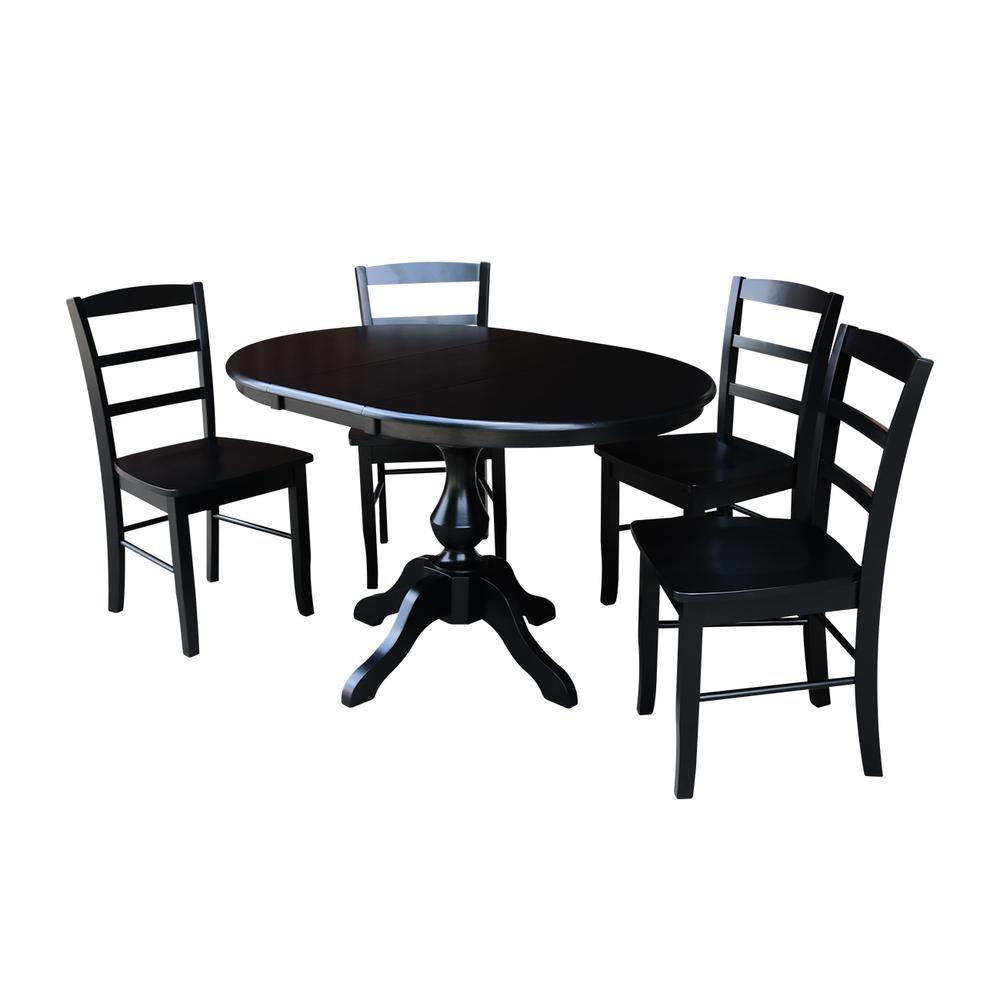 36" Round Extension Dining Table With 2 Madrid Chairs, Black. Picture 1