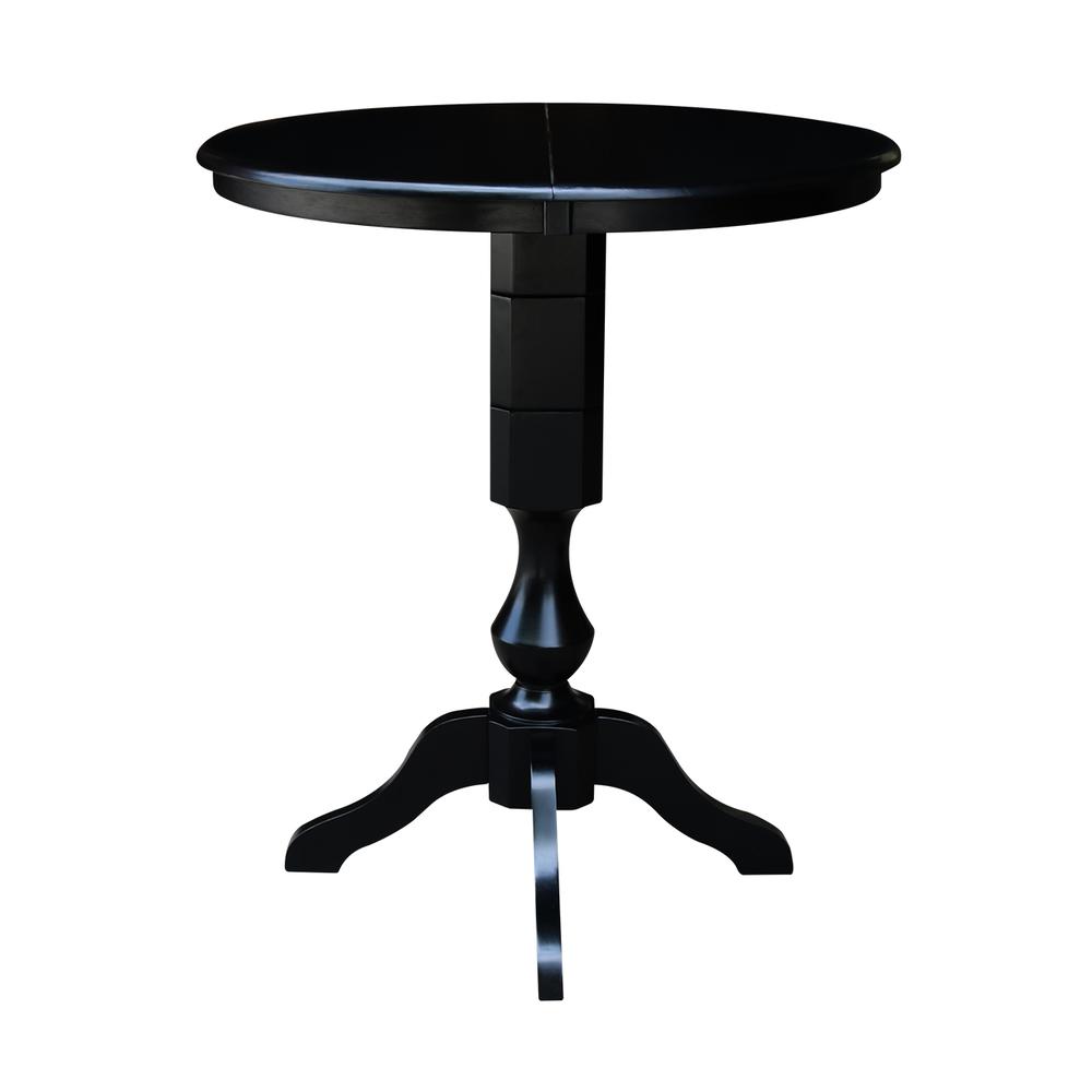 36" Round Top Pedestal Table With 12" Leaf - 40.9"H - Dining, Counter, or Bar Height, Black. Picture 2
