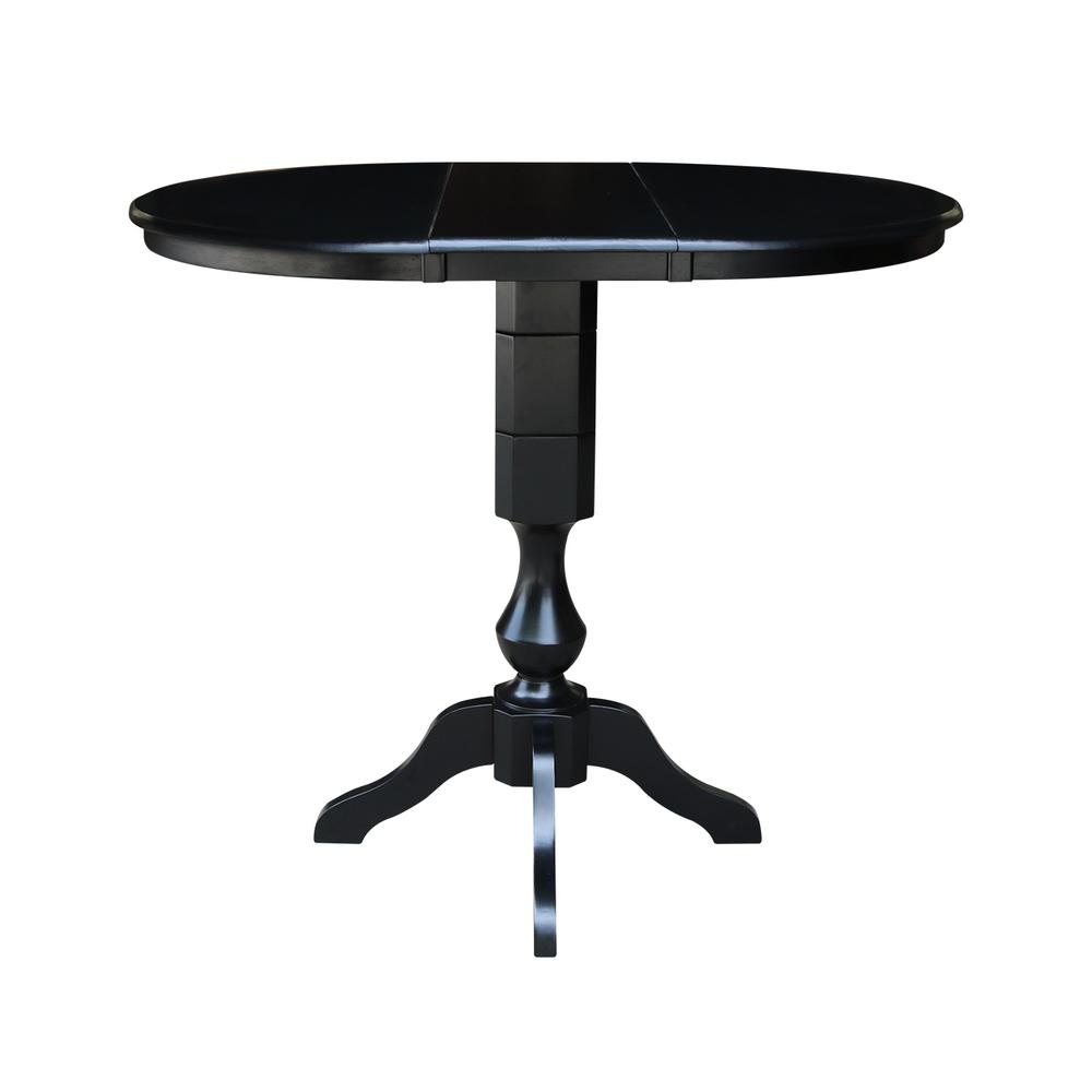 36" Round Top Pedestal Table With 12" Leaf - 40.9"H - Dining, Counter, or Bar Height, Black. Picture 1