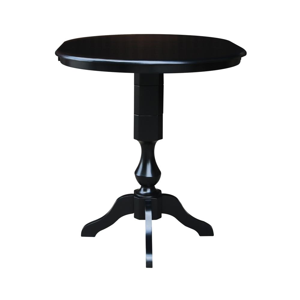 36" Round Top Pedestal Table With 12" Leaf - 40.9"H - Dining, Counter, or Bar Height, Black. Picture 3