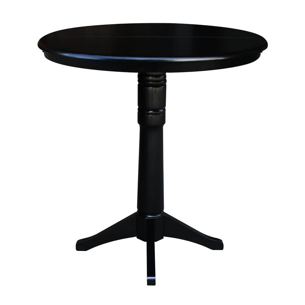 36" Round Top Pedestal Table With 12" Leaf - 34.9"H - Dining or Counter Height, Black. Picture 10