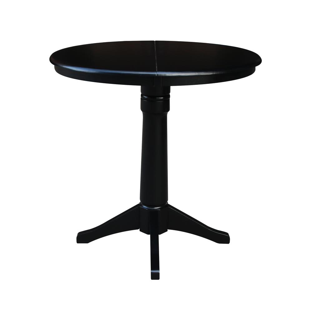 36" Round Top Pedestal Table With 12" Leaf - 34.9"H - Dining or Counter Height, Black. Picture 2