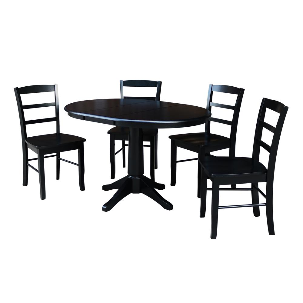36" Round Extension Dining Table With 4 Madrid Chairs, Black. Picture 1