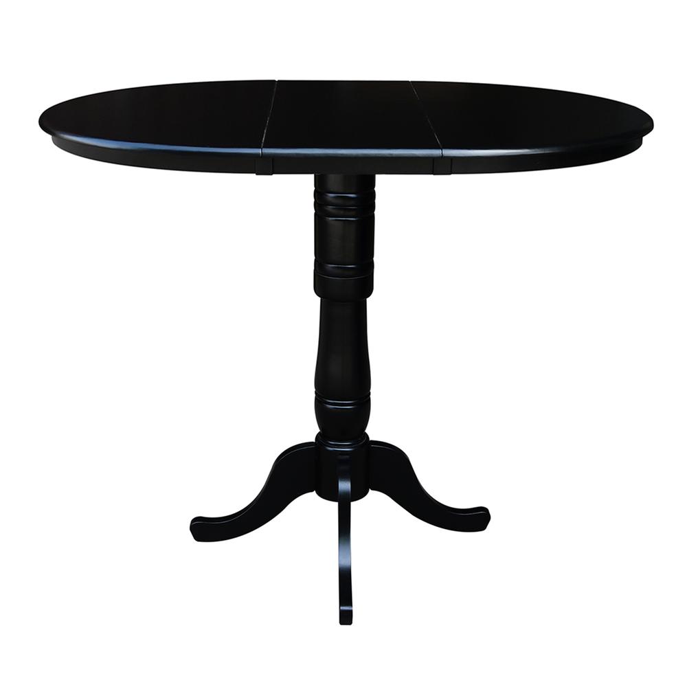 36" Round Top Pedestal Table With 12" Leaf - 40.9"H - Dining, Counter, or Bar Height, Black. Picture 1