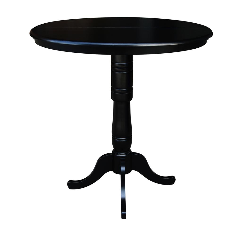 36" Round Top Pedestal Table With 12" Leaf - 40.9"H - Dining, Counter, or Bar Height, Black. Picture 4