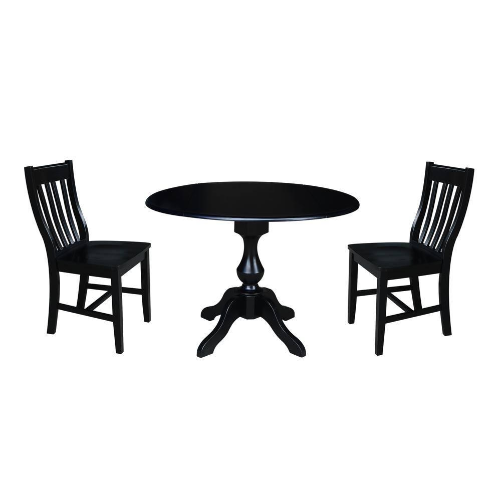 42" Round Top Pedestal Table with 2 Chairs, Black. Picture 3