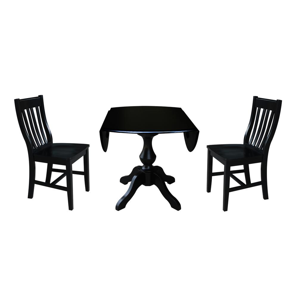 42" Round Top Pedestal Table with 2 Chairs, Black. Picture 2