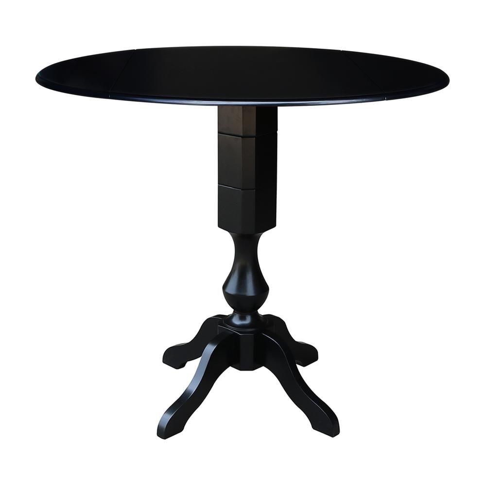 42" Round Dual Drop Leaf Pedestal Table,  29.5"H, Black. Picture 38