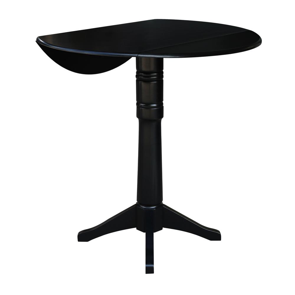 42" Round Dual Drop Leaf Pedestal Table,  42.3"H, Black. Picture 3