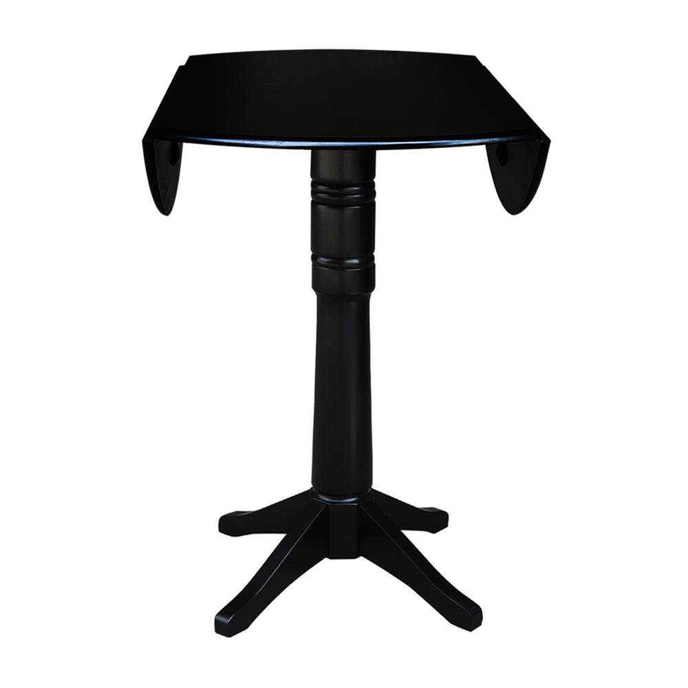 42" Round Dual Drop Leaf Pedestal Table,  42.3"H, Black. Picture 6