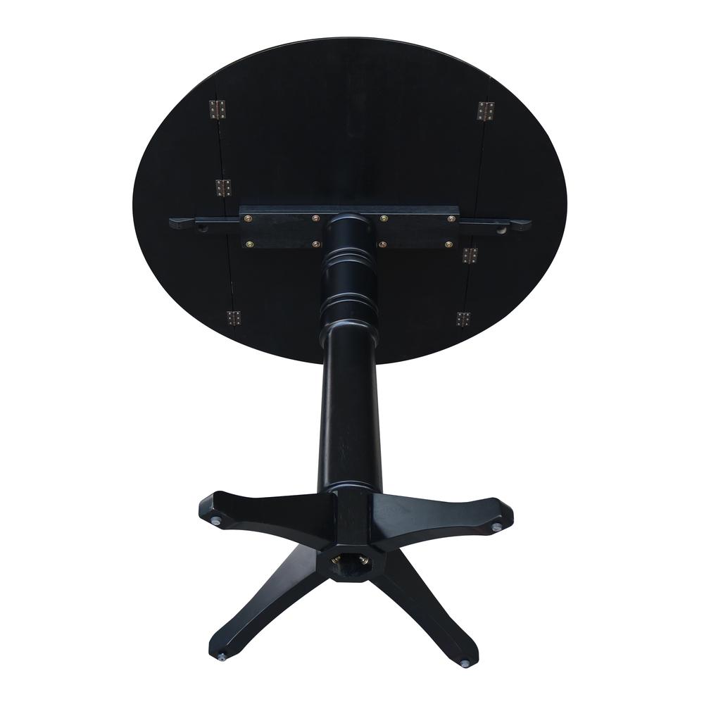 42" Round Dual Drop Leaf Pedestal Table,  42.3"H, Black. Picture 7