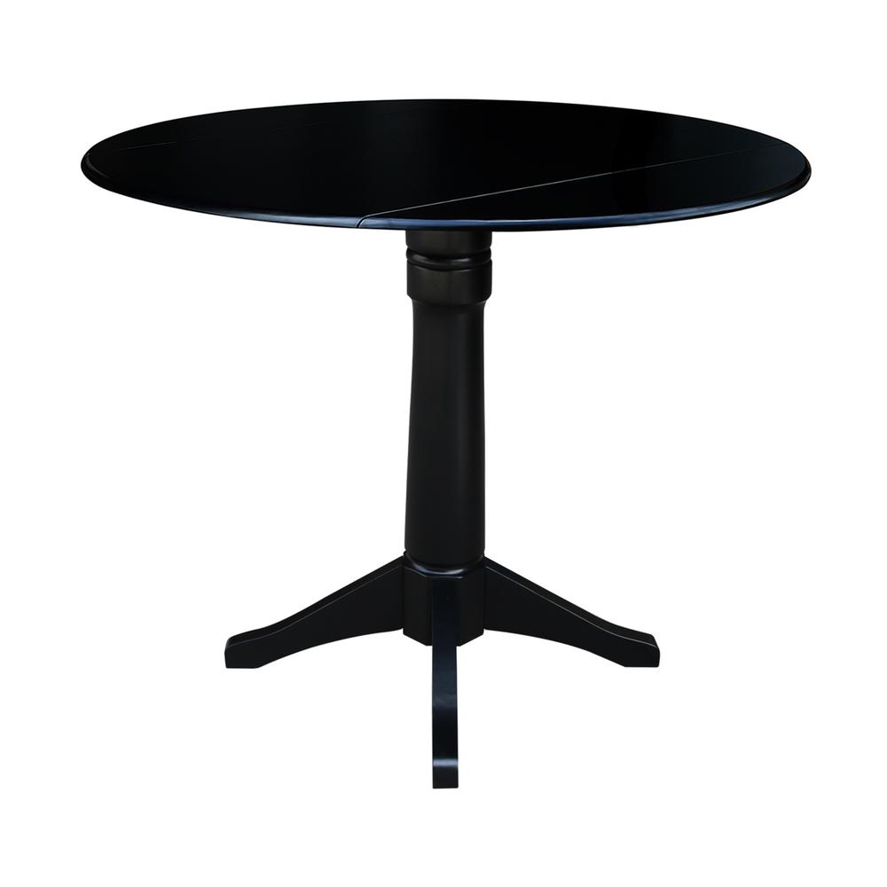 42" Round Dual Drop Leaf Pedestal Table,  29.5"H, Black. Picture 57