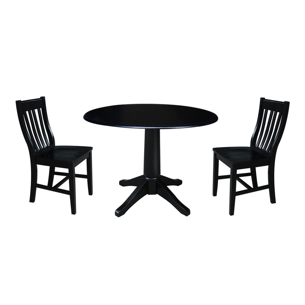 42" Round Top Pedestal Table with 2 Chairs, Black. Picture 3