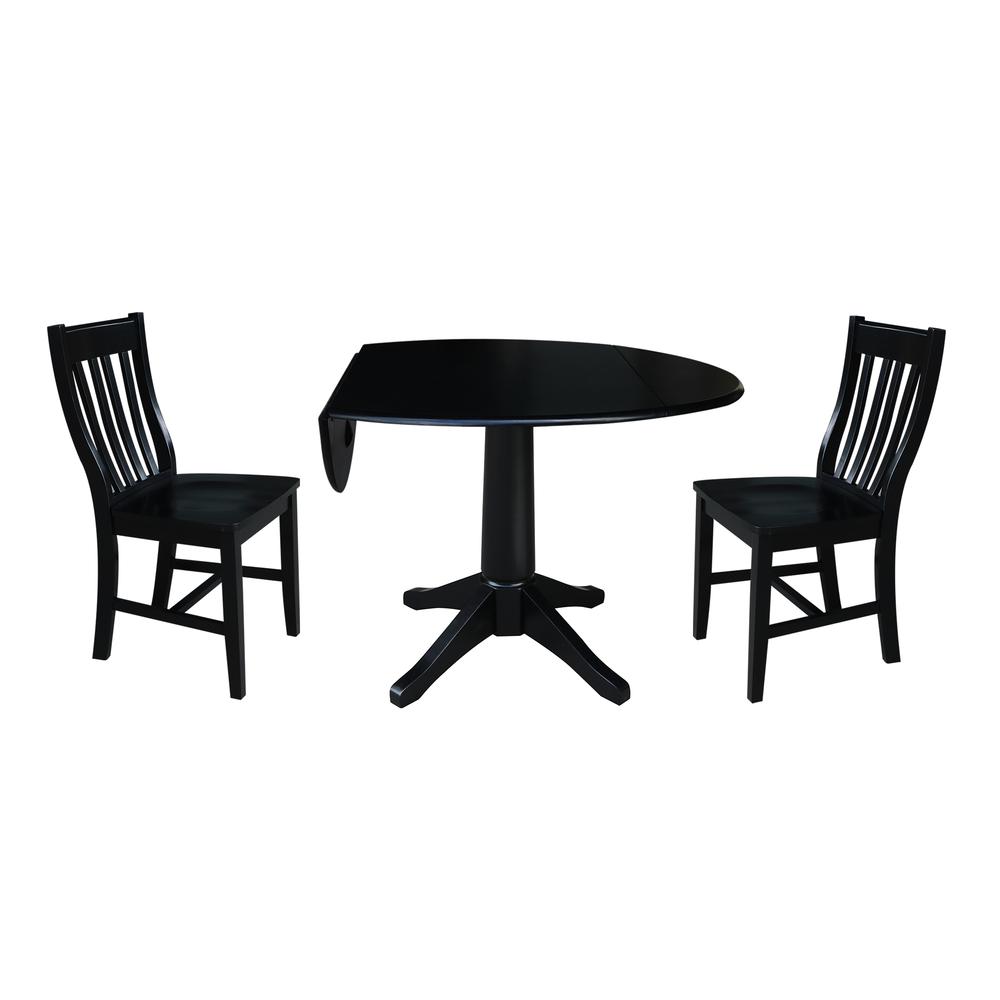 42" Round Top Pedestal Table with 2 Chairs, Black. Picture 1