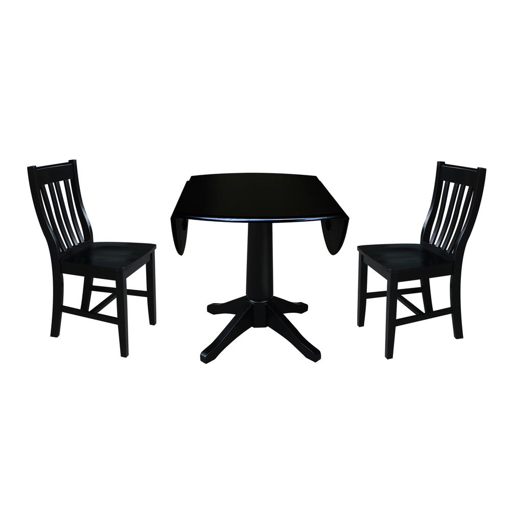 42" Round Top Pedestal Table with 2 Chairs, Black. Picture 2