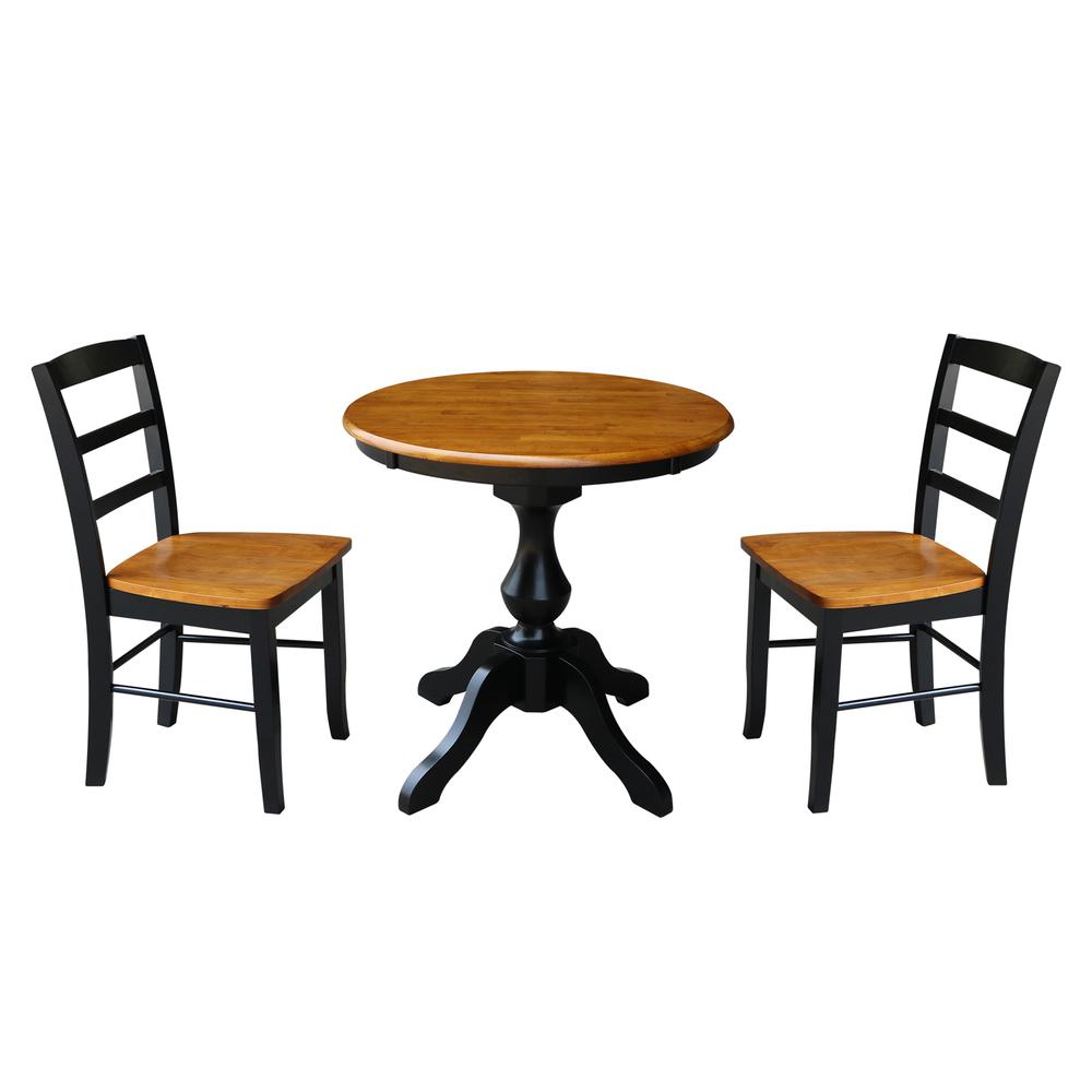 30" Round Top Pedestal Table - With 2 Chairs, Black/Cherry. Picture 1