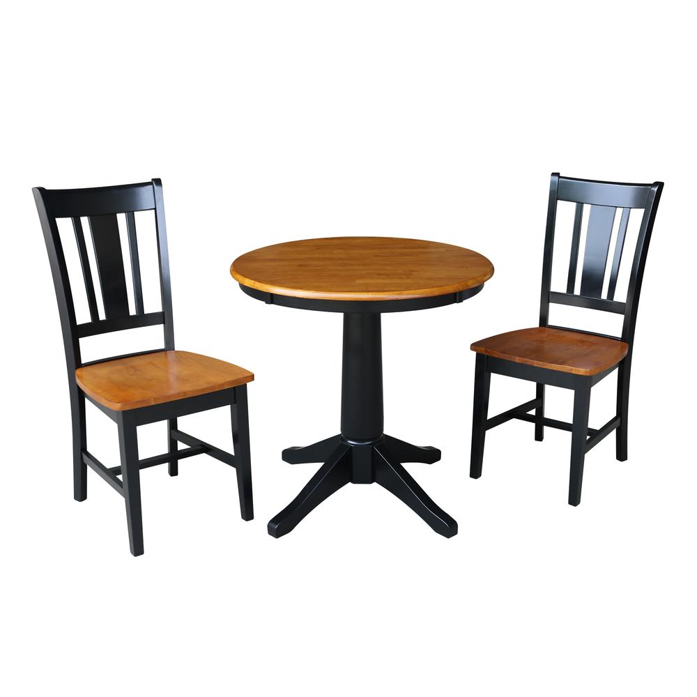 30" Round Top Pedestal Table - With 2 San Remo Chairs, Black/Cherry. Picture 1