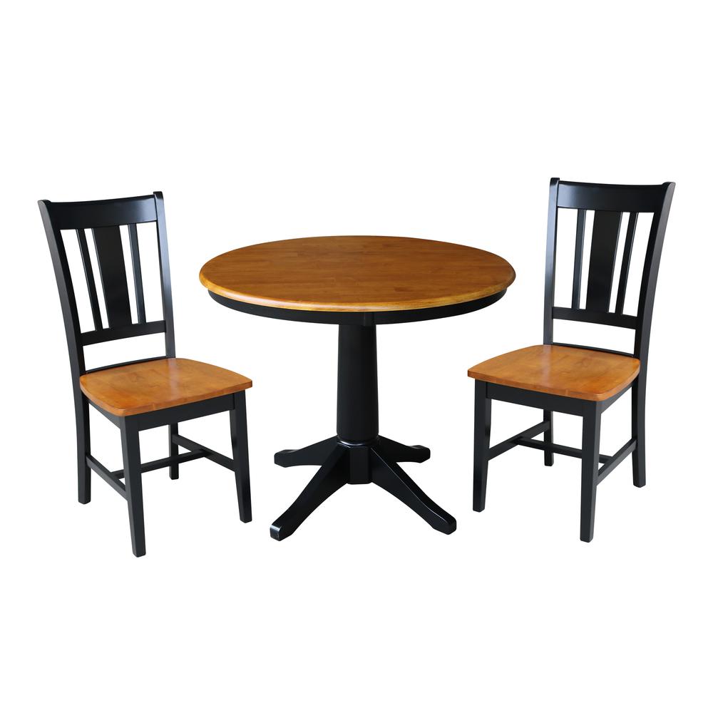 36" Round Top Pedestal Table - With 2 San Remo Chairs, Black/Cherry. Picture 1
